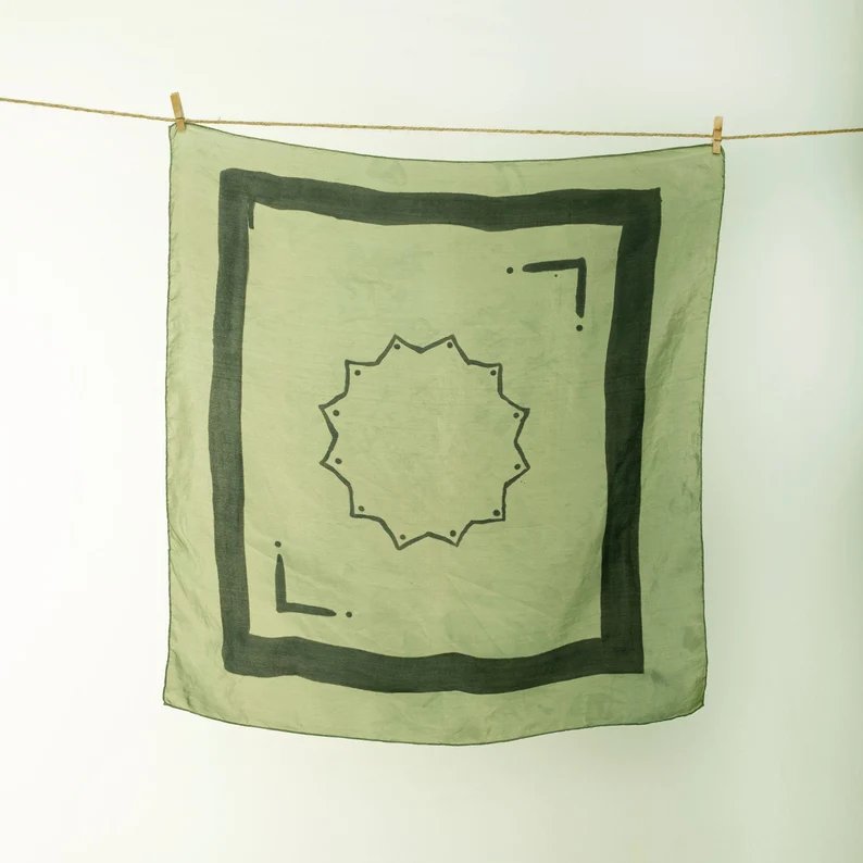 Custom Silk Scarf Green Heart Chakra Mandala