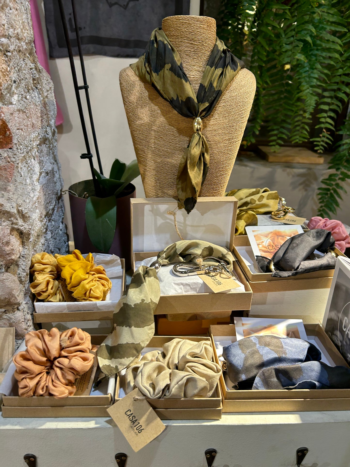 Silk Scarf with Keychain Gold Onion Skin