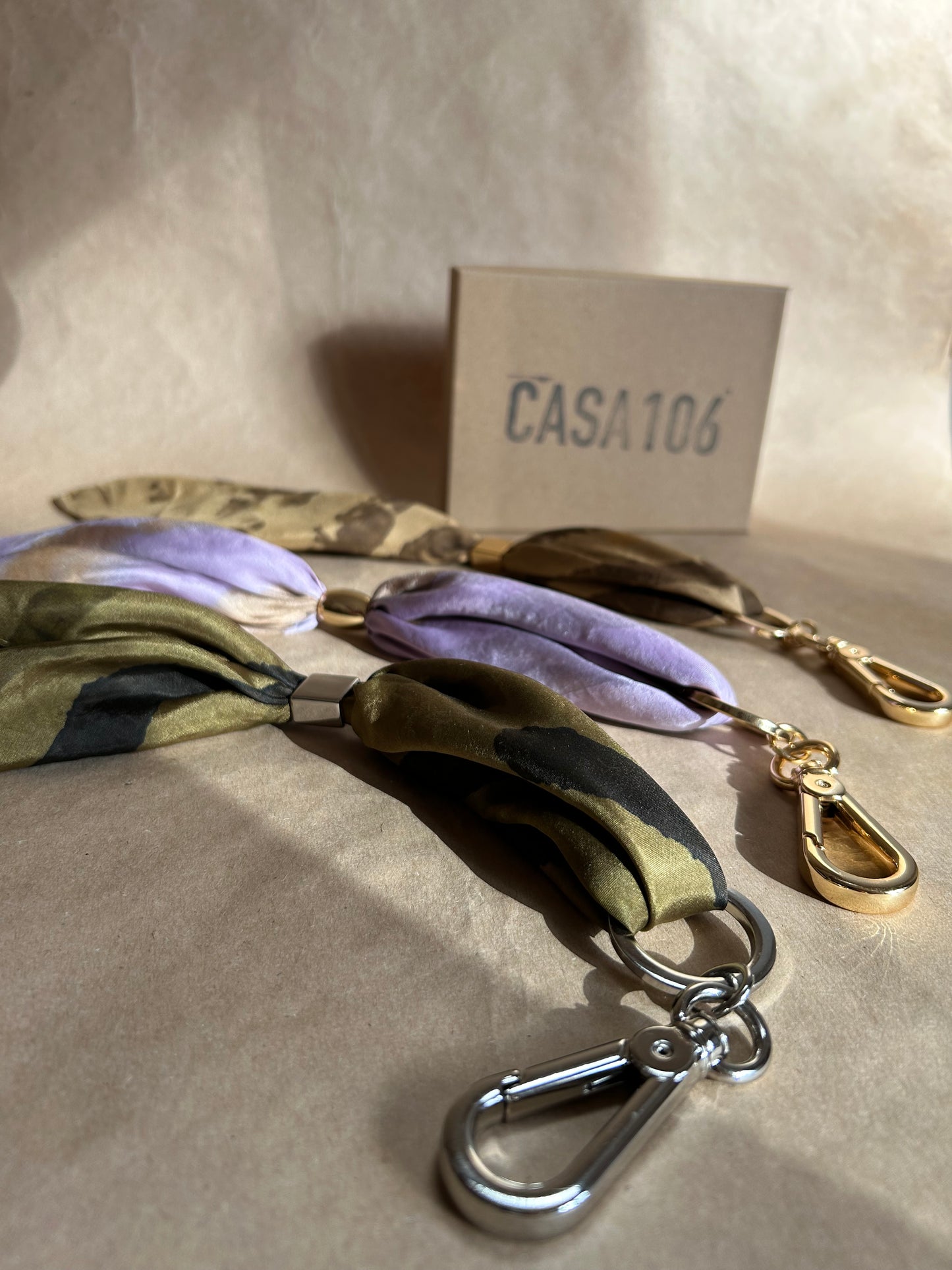 Silk Scarf with Keychain Gold Onion Skin