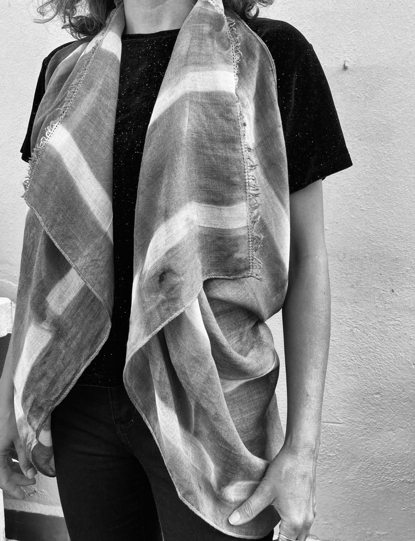 Custom Wool and Silk Scarf Black Roots