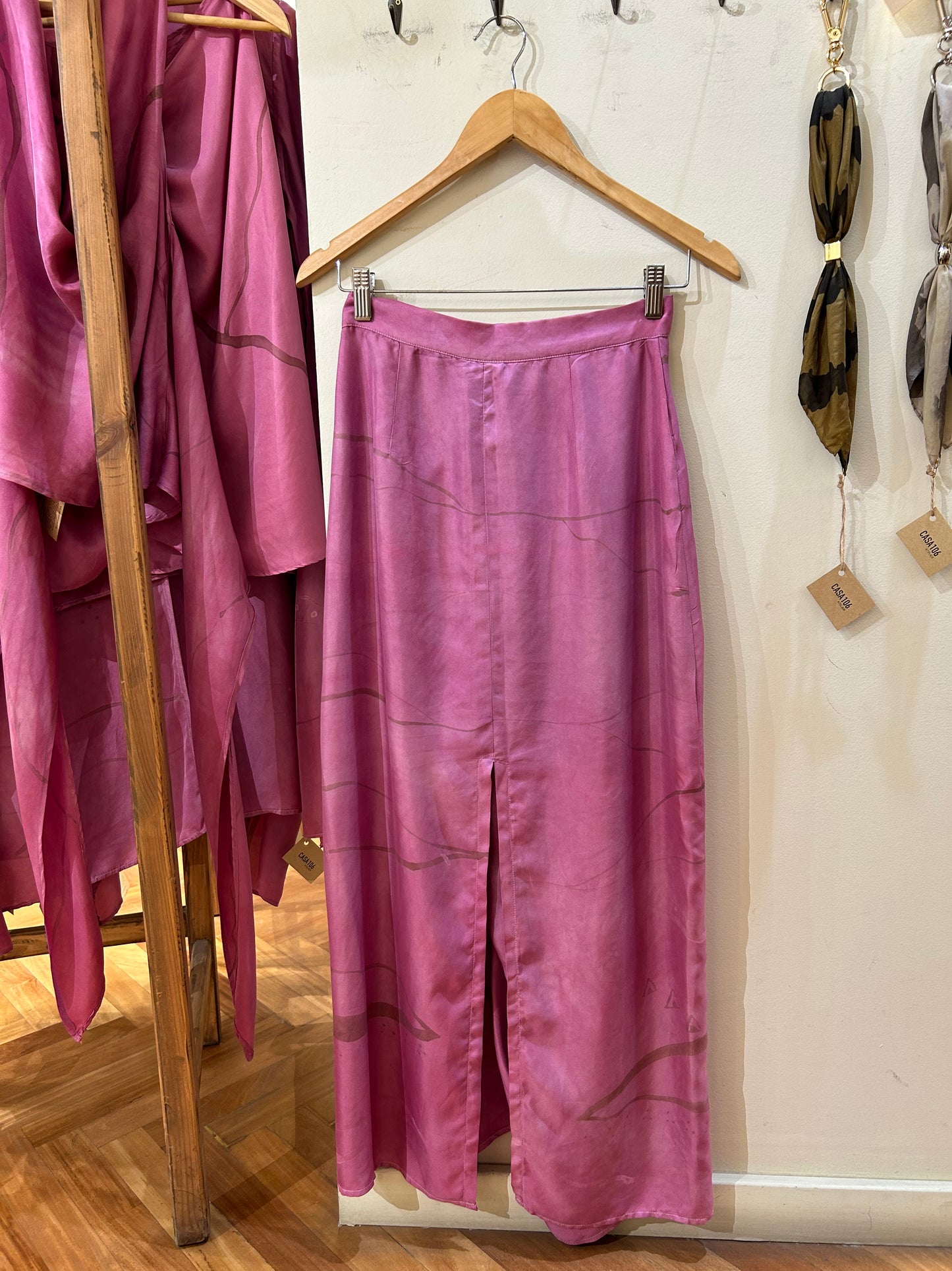 Silk Pants Skirt Yellow Path Printed Asymmetrical