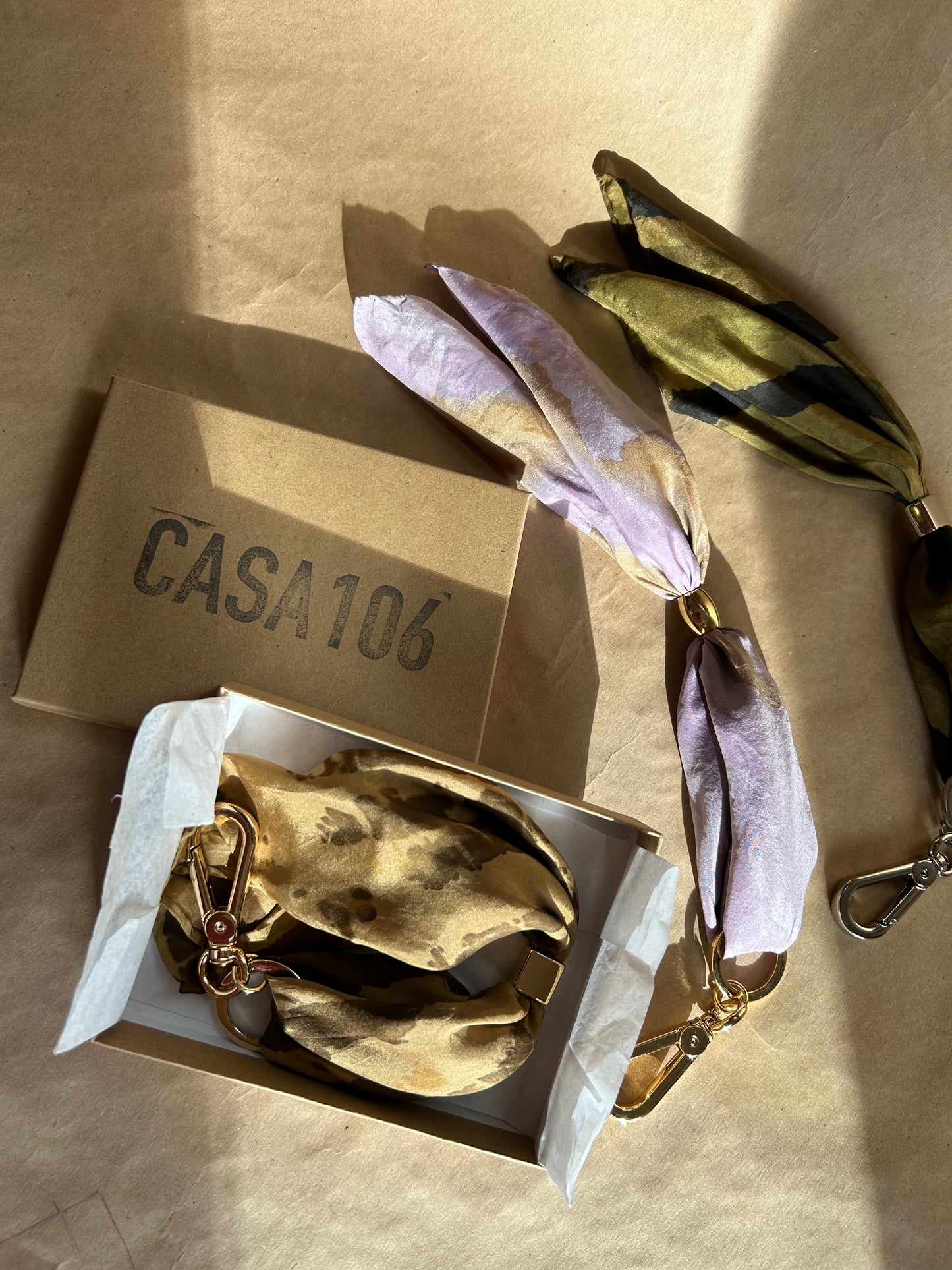 Silk Scarf with Keychain Gold Onion Skin