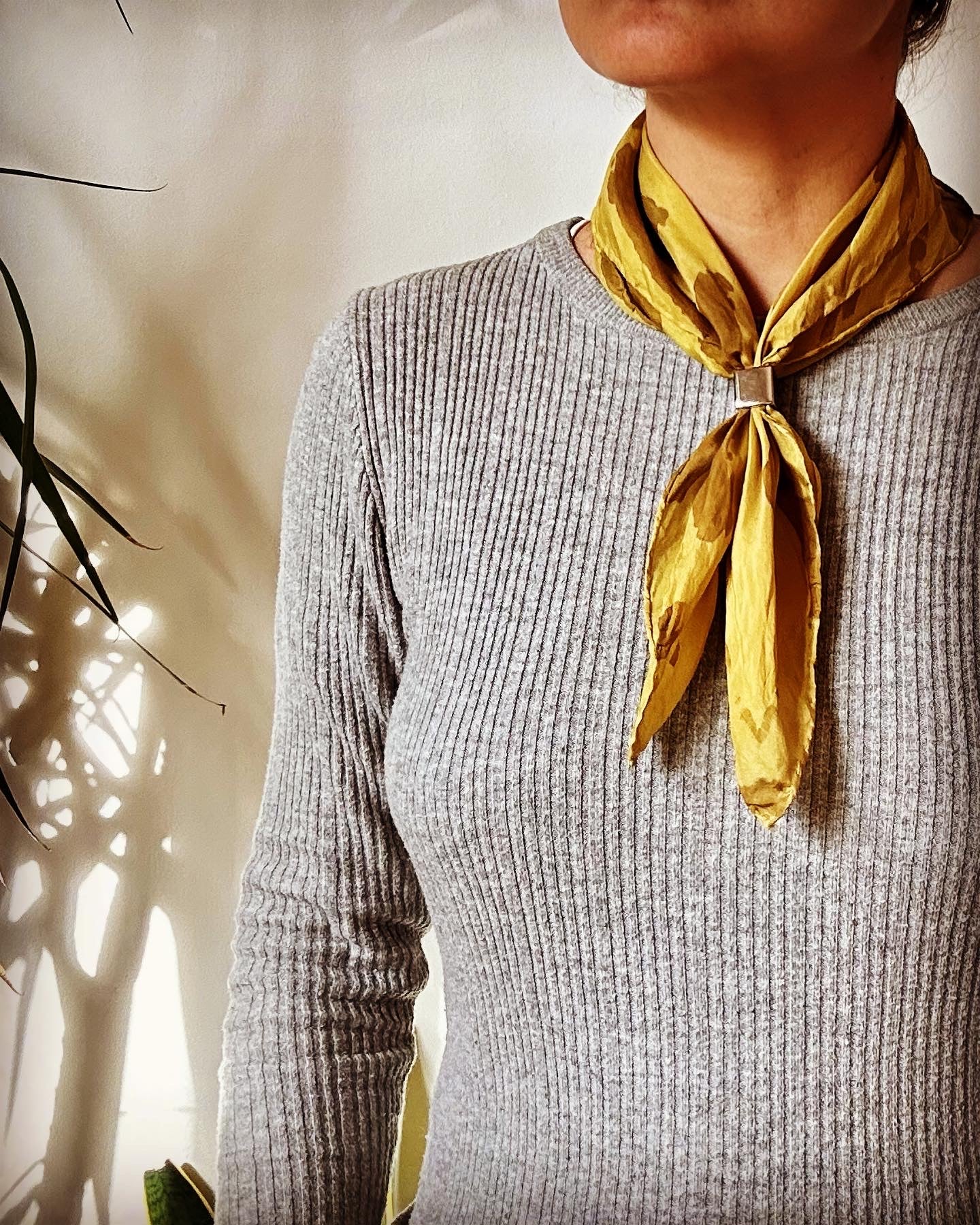 Silk Scarf with Keychain Yellow Tumeric and Onion Skin
