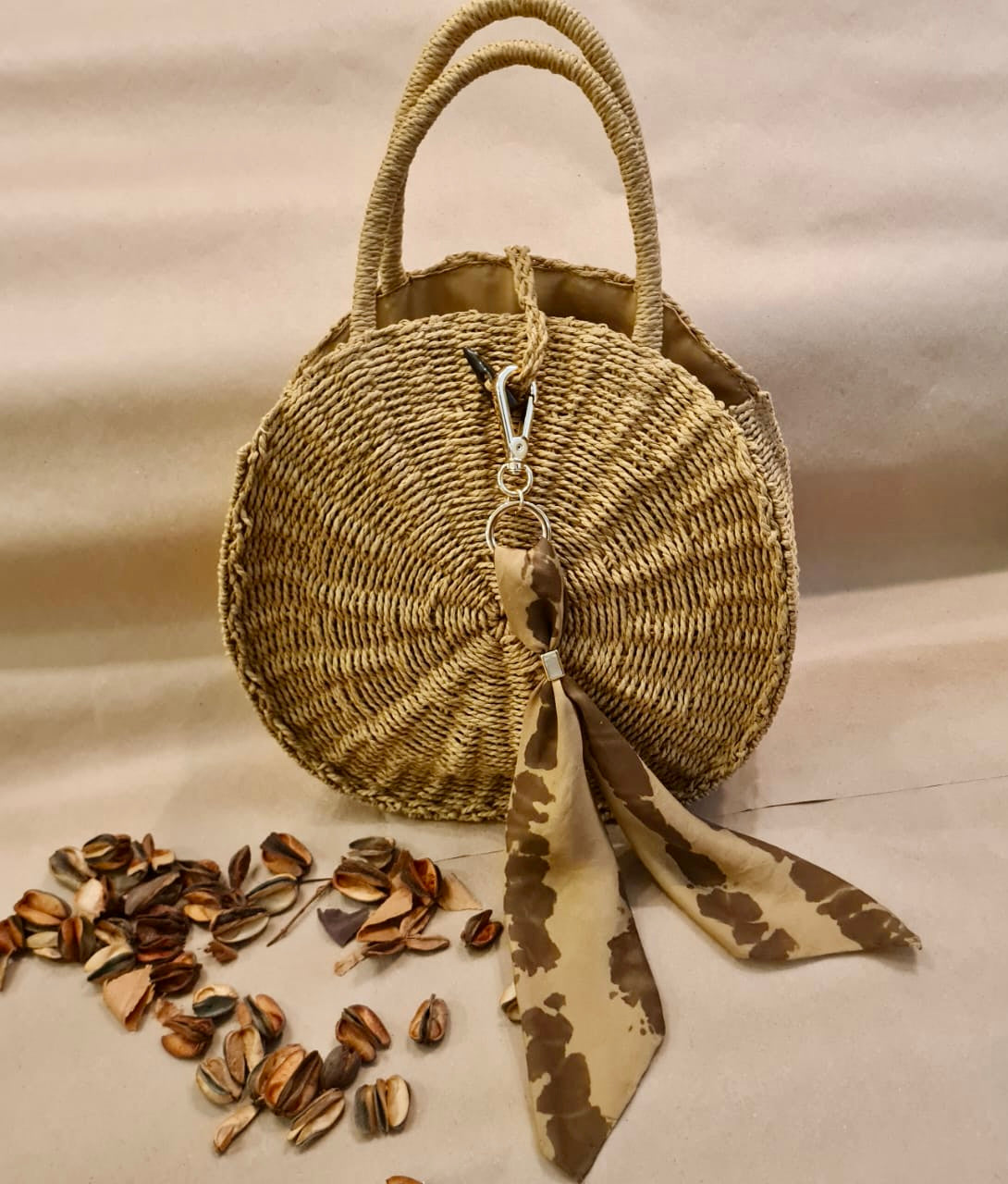 Silk Scarf with Keychain Yellow Tumeric and Onion Skin