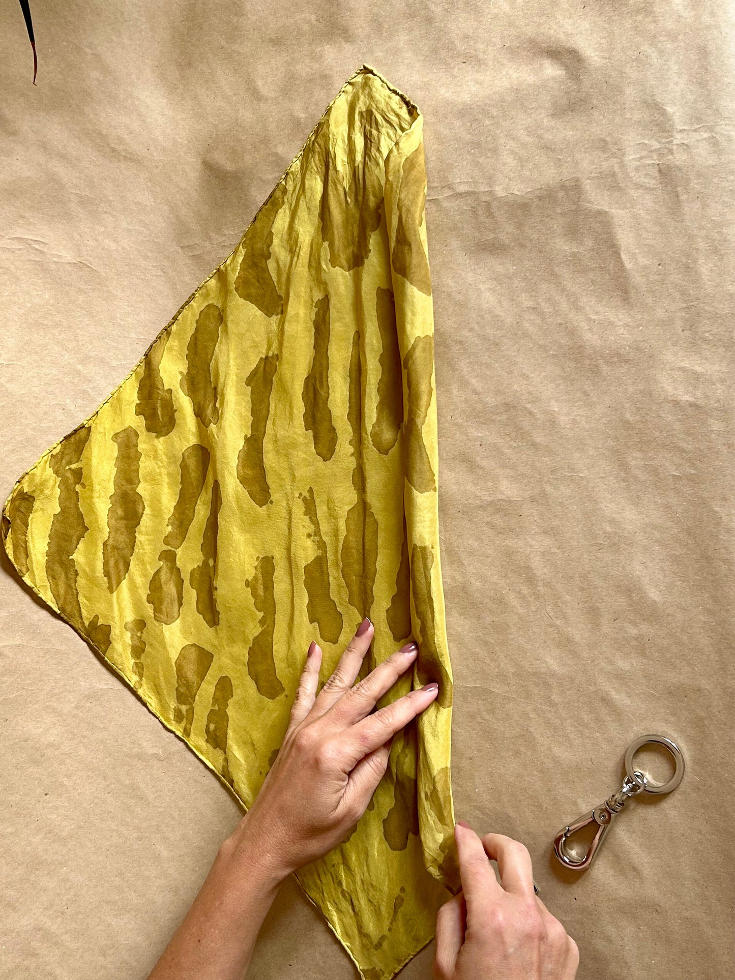 Silk Scarf with Keychain Yellow Tumeric and Onion Skin