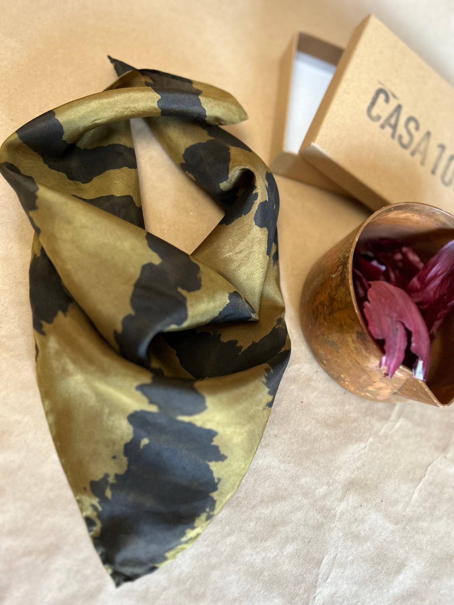 Silk Scarf with Keychain Gold Onion Skin