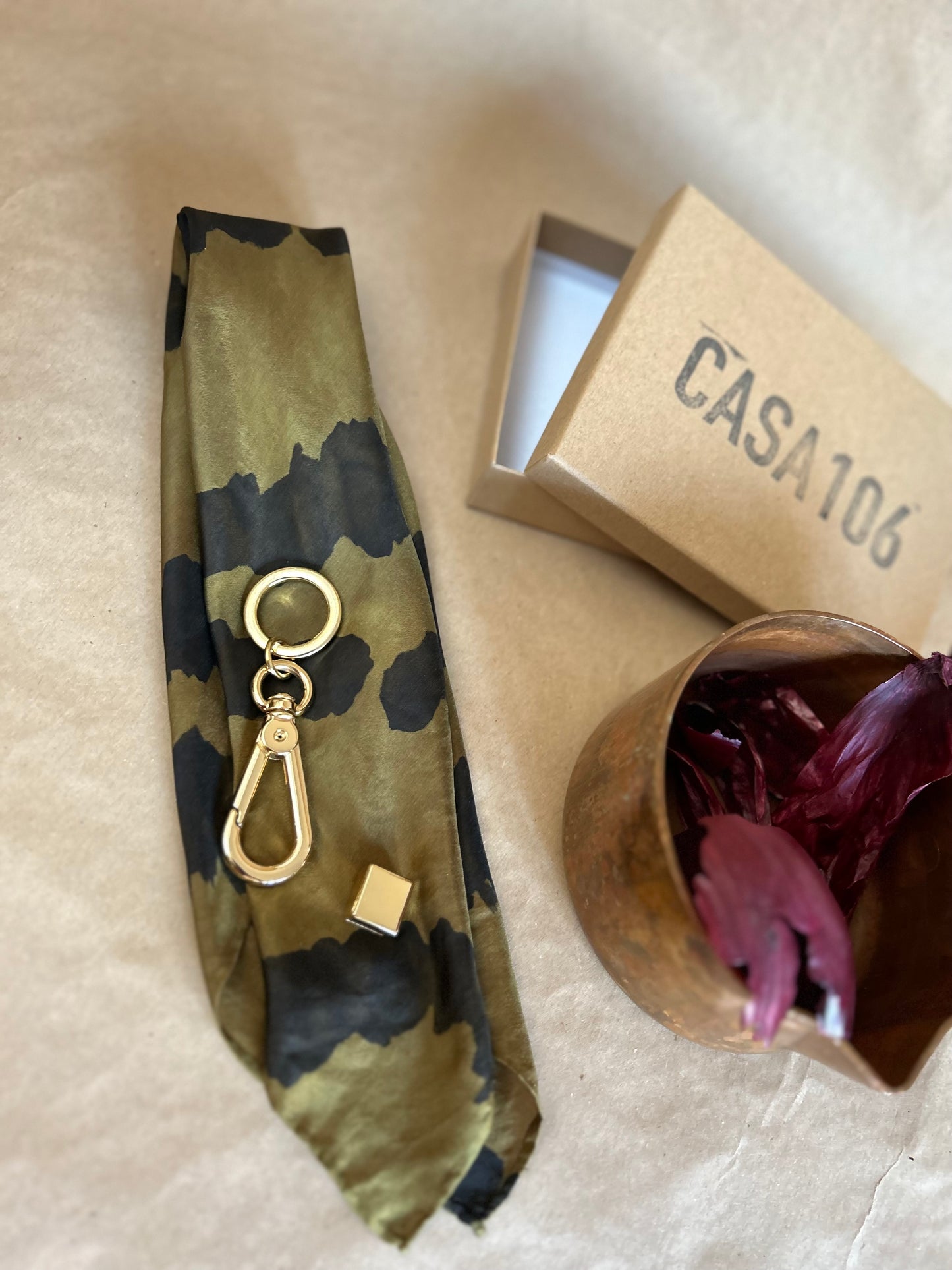 Silk Scarf with Keychain Gold Onion Skin