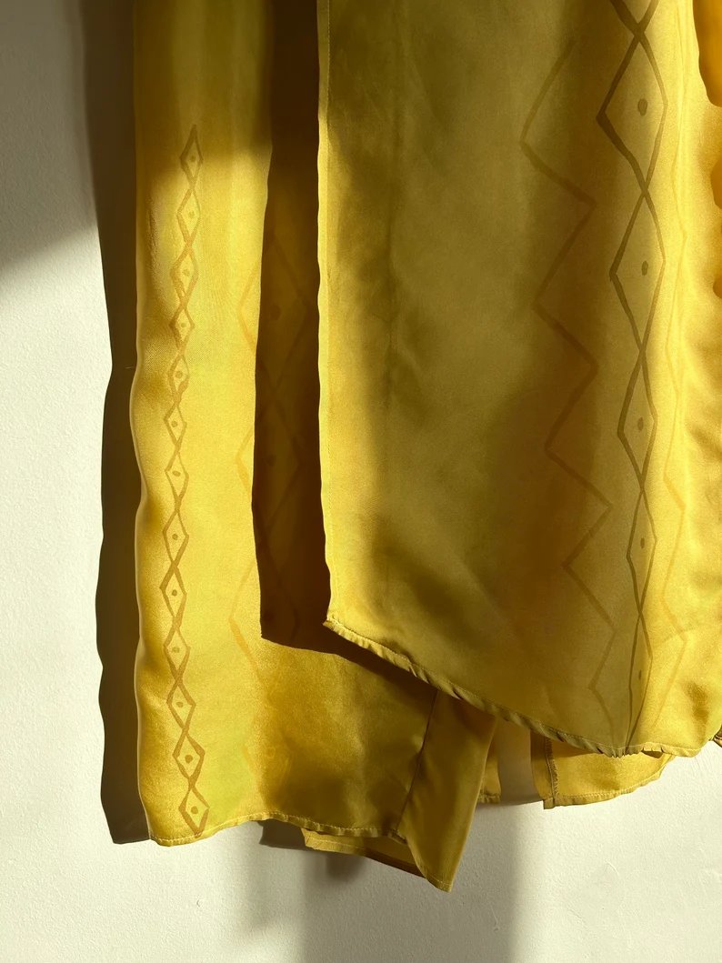 Silk Pants Skirt Yellow Path Printed Asymmetrical