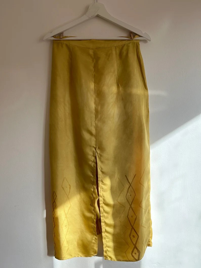 Silk Pants Skirt Yellow Path Printed Asymmetrical