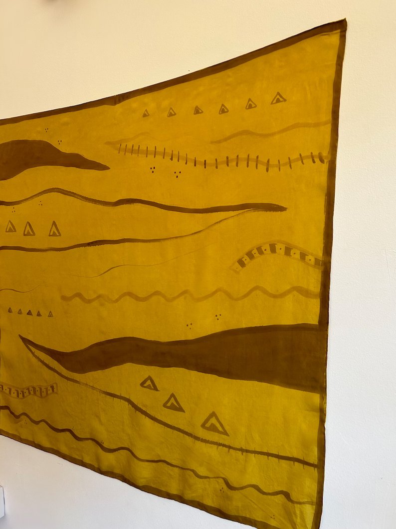 Custom Silk Scarf Square Yellow Path