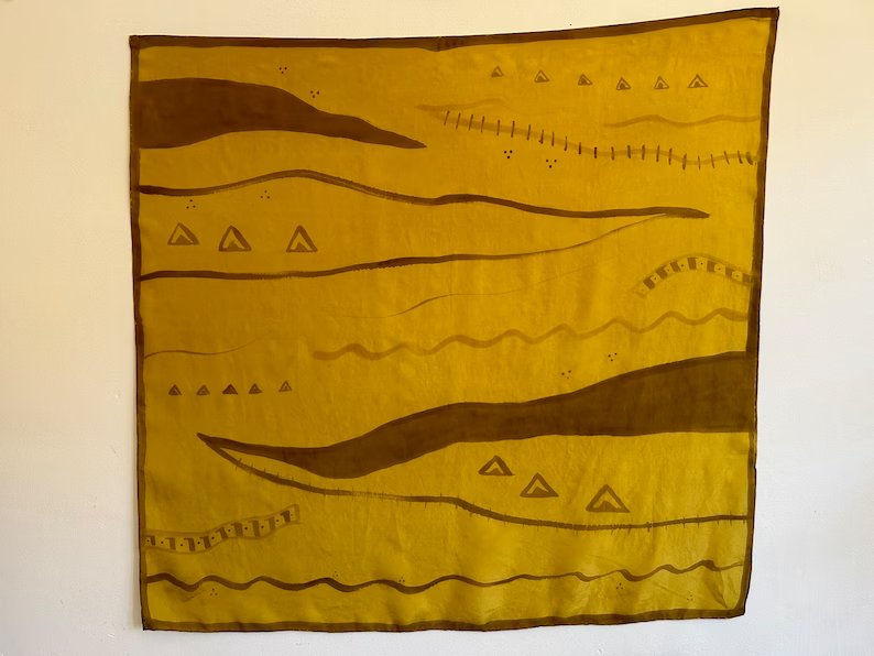 Custom Silk Scarf Square Yellow Path