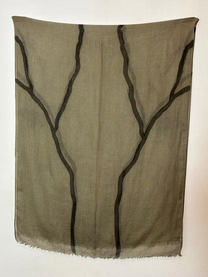 Custom Scarf - Wool and Silk - Green Roots