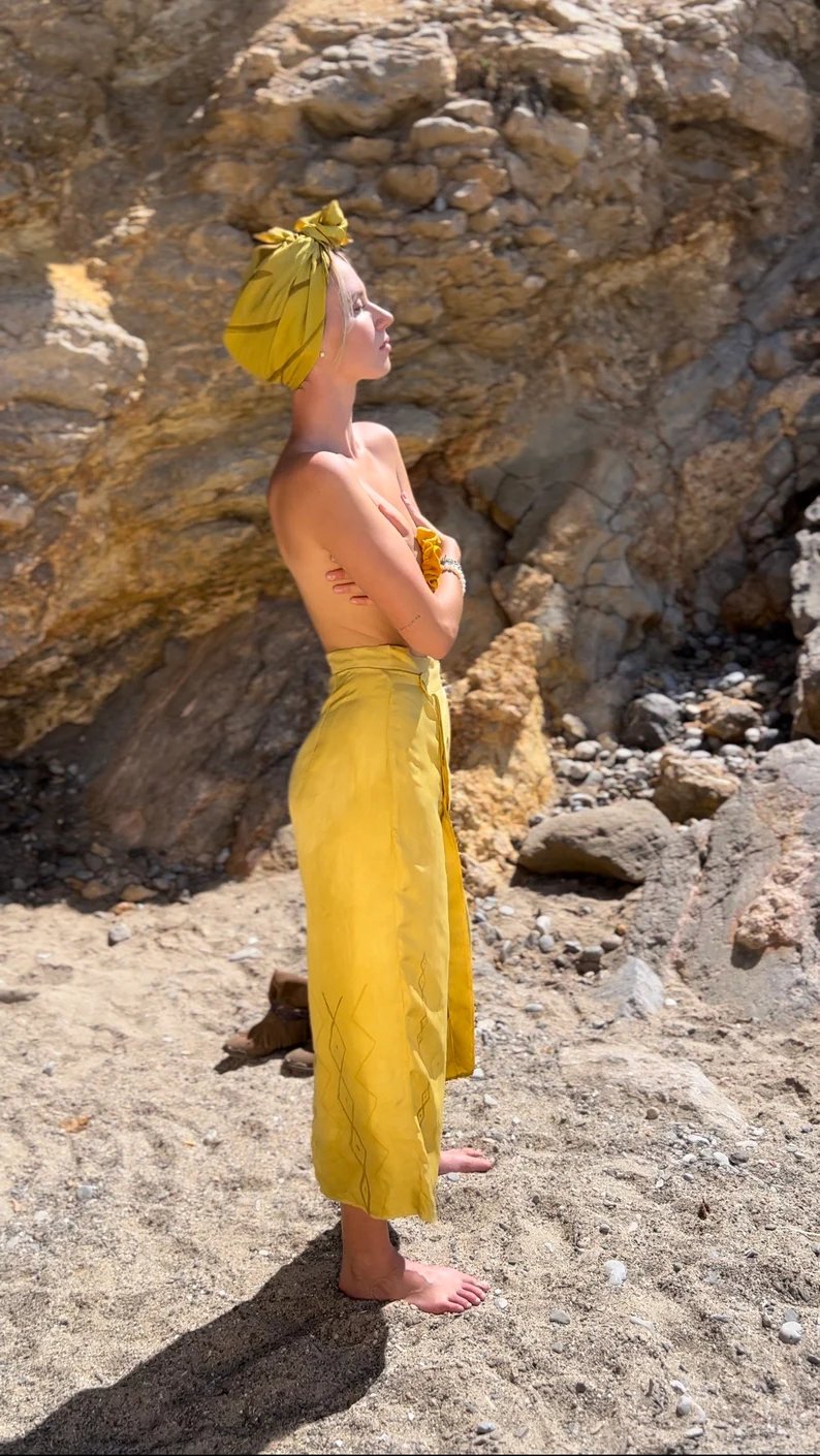 Silk Pants Skirt Yellow Path Printed Asymmetrical Casa106Atelier